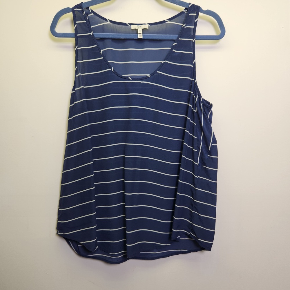 Joie Womens 100% Silk Tank Top Blue White Stripes Med Lightweight Nautical Shell